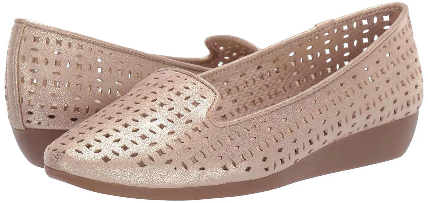 On Closing soon Aerosoles Parchment Metallic Heel Cutout Slip Sandals Gold Ending soon Ballet Flat Wedge