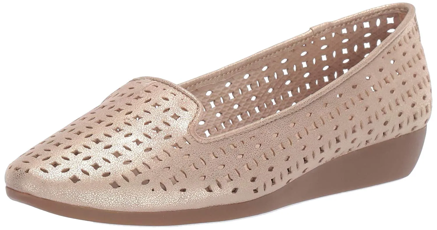 On Closing soon Aerosoles Parchment Metallic Heel Cutout Slip Sandals Gold Ending soon Ballet Flat Wedge