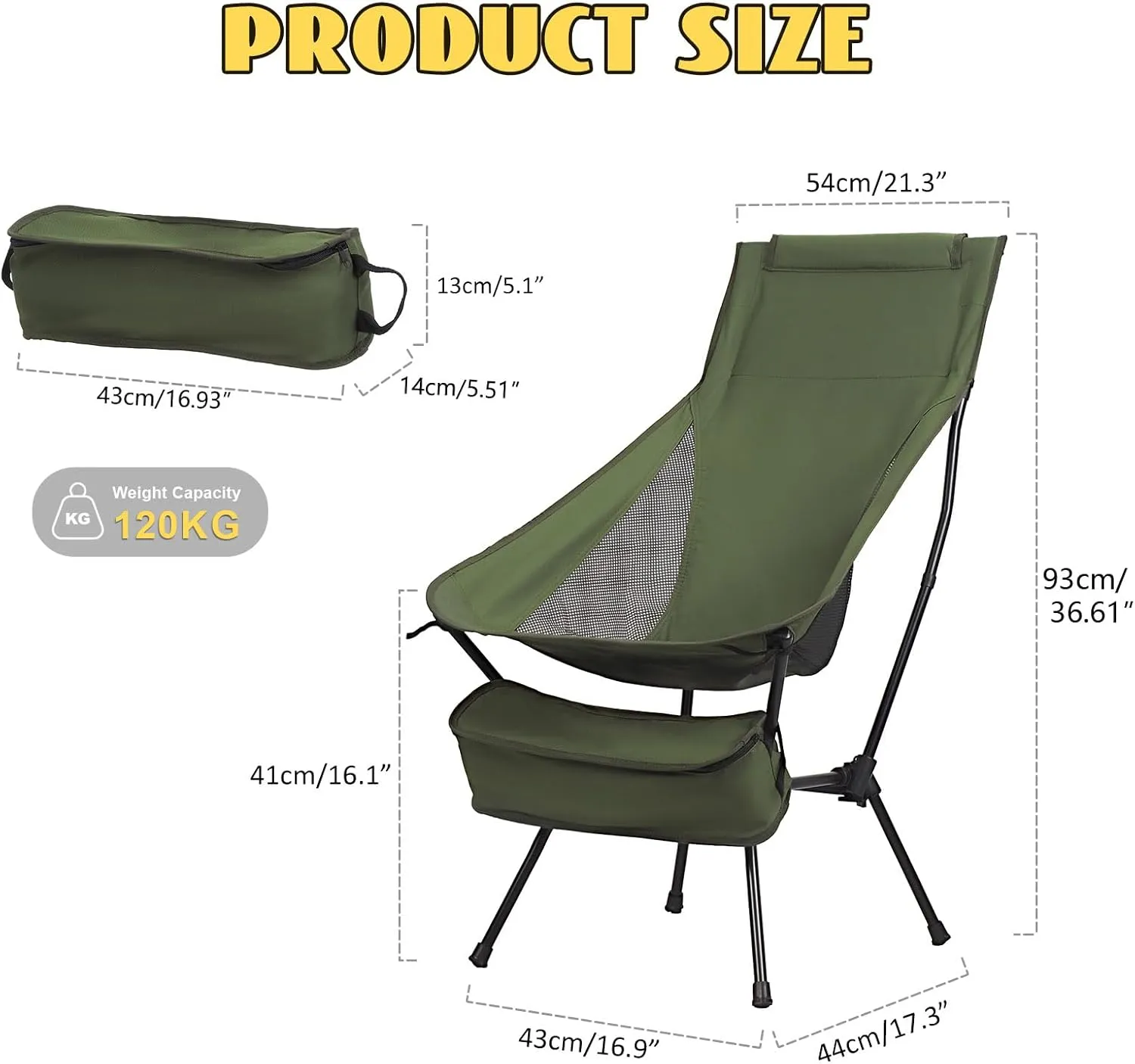 Outdoor Lawn Chairs Folding Freestyle Rocker Chair Oversized Collapsible Camping Chairs for Adults with Carry Bag,Portable Rocking Chair for Patio, Lawn and Outdoors, Supports 198lbs (Black)