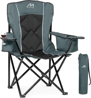 Oversized Padded Camping Chair, Heavy-Duty Steel Frame for 450 lbs Supports, Convenient 6-Can Cooler, Portable Carry Bag, Perfect for Outdoor, Beach, and Hiking (Gray & Black)