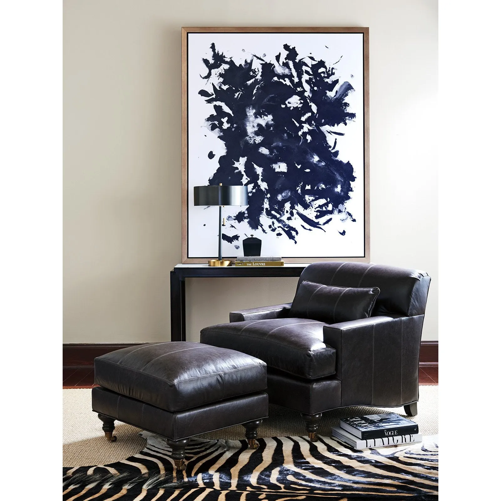 Oxford Leather Ottoman
