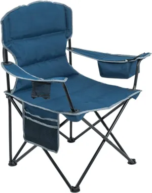 Padded Camping Folding Chairs for Heavy People Support 400lbs Oversized Outdoor Sports Chair Quad Arm Lawn Chair for Beach Hiking Fishing Spectator with Cup Holder Cooler Bag
