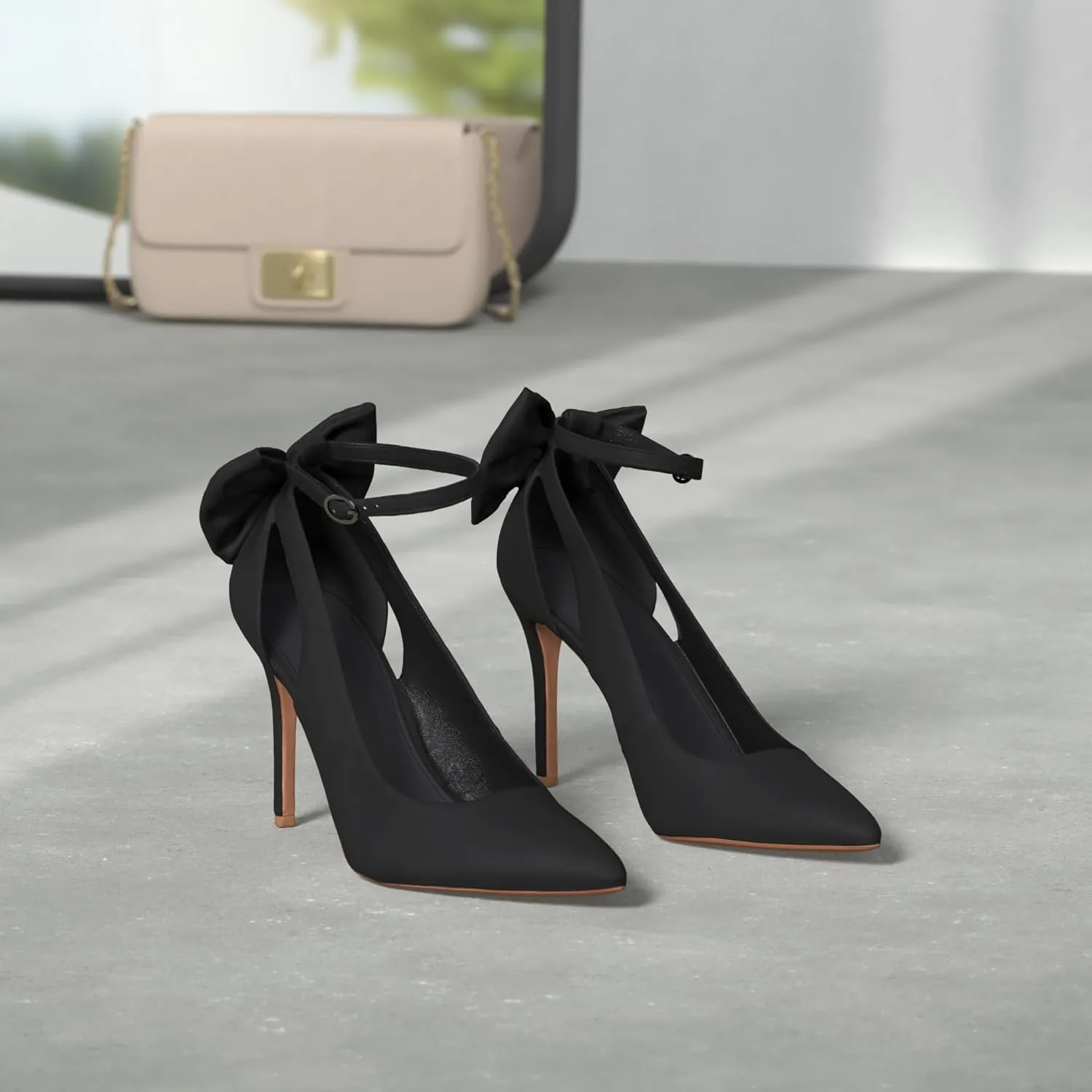PiePieBuy Women's Pointed Toe High Heels Ankle Strap D'Orsay Pumps Shoes Bow Wedding Bowtie Back Dress Sandals