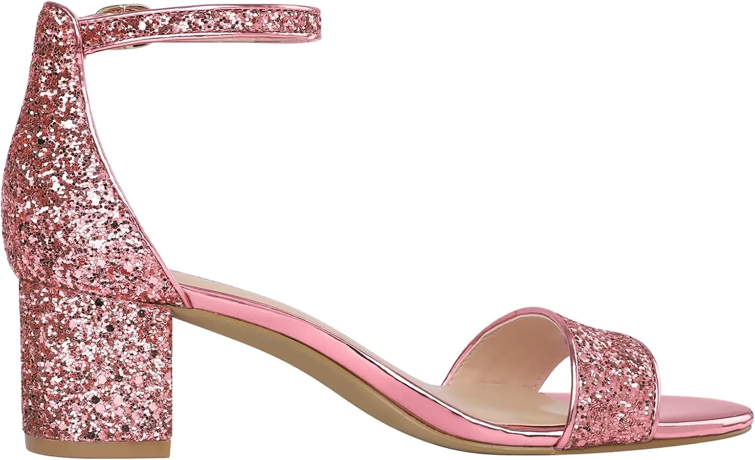 PIZZ ANNU Women's Low Block Chunky Heels Sandals Comfortable Open Toe Ankle Strap Party Dress Pump Shoes Strappy Buckle Heeled Sandal with 2 Inches Tall Thick Heel Design