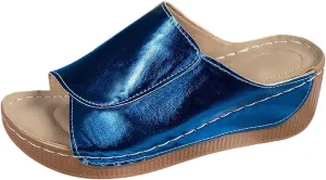 Platform Sandals for Women Comfortable Leather Slip on Wedge Sandals Summer Lightweight Open Toe Platform Fish Mouth Ankle Strap Slingback Slippers Casual Solid Color Walking Slippers