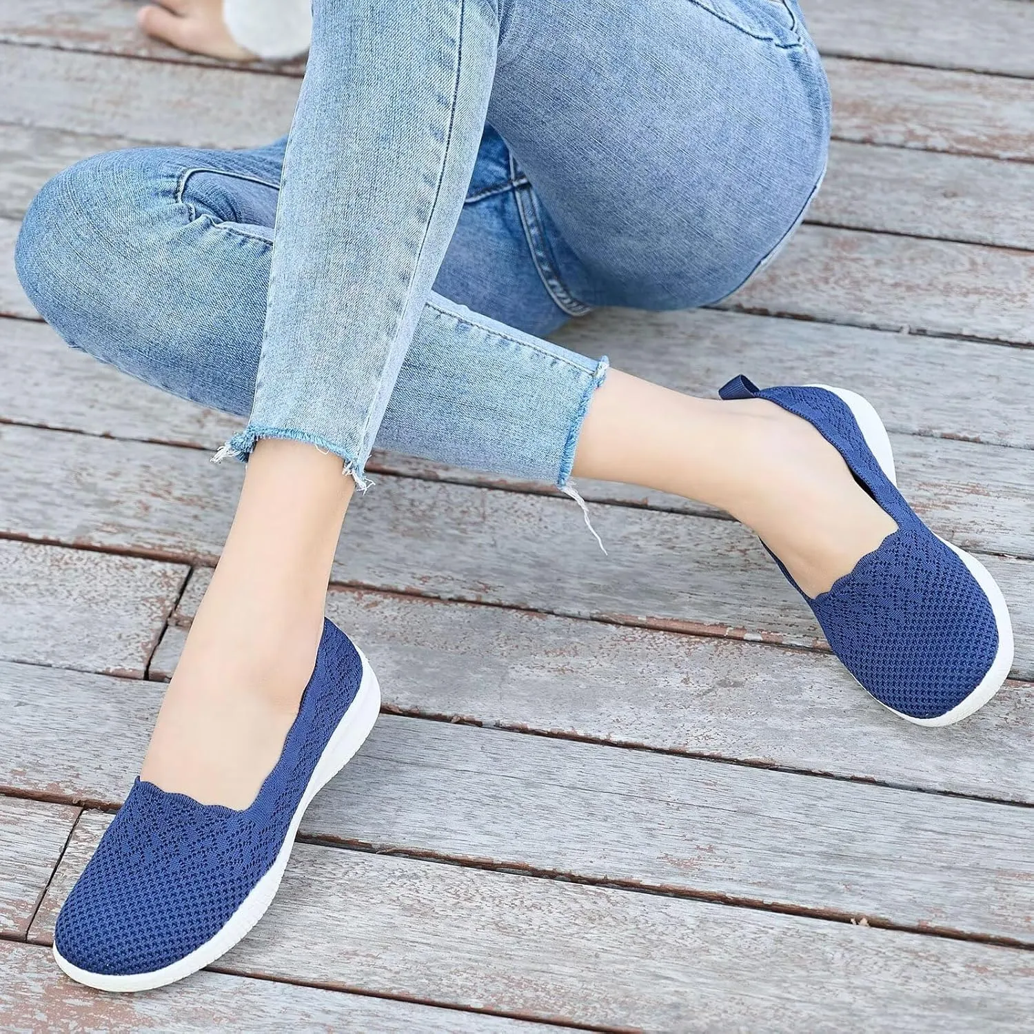poemlady Women's Walking Shoes - Mesh Slip on Sneaker Knit Round Toe Casual Memory Foam Low Wedge Nurse Shoes for Work