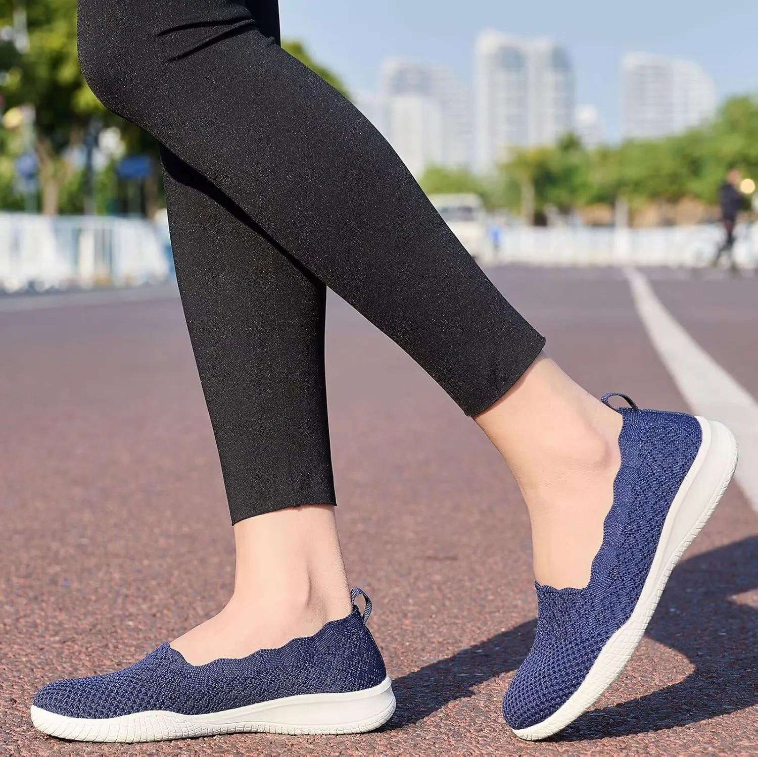 poemlady Women's Walking Shoes - Mesh Slip on Sneaker Knit Round Toe Casual Memory Foam Low Wedge Nurse Shoes for Work