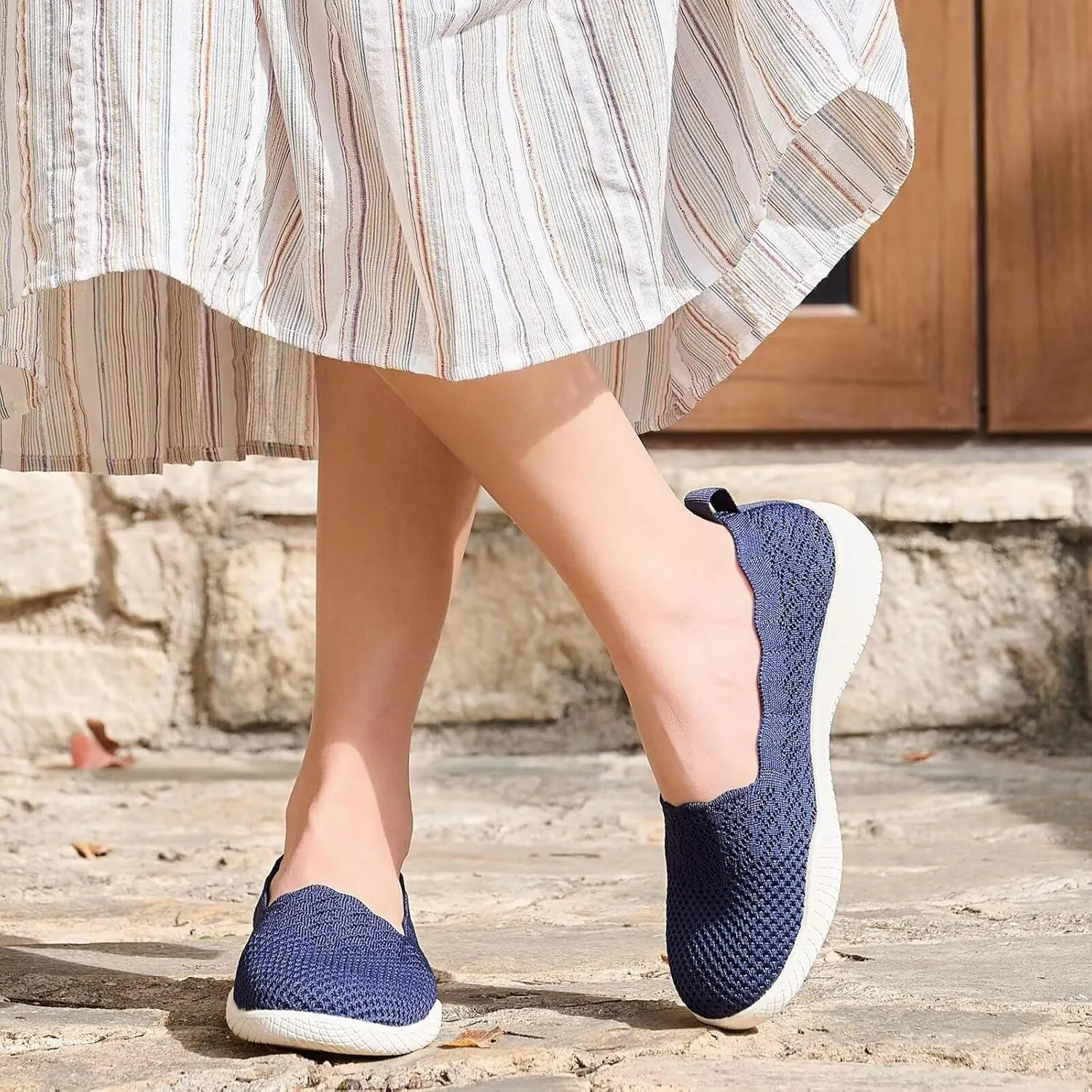 poemlady Women's Walking Shoes - Mesh Slip on Sneaker Knit Round Toe Casual Memory Foam Low Wedge Nurse Shoes for Work
