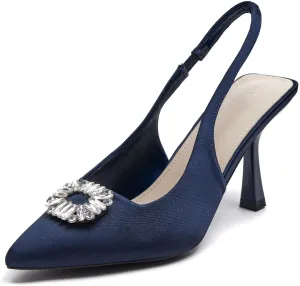Rilista Women's Slingback Heels Rhinestone Closed Pointed Toe Wedding Party Dress Pumps Shoes