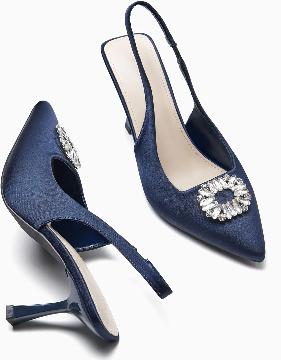 Rilista Women's Slingback Heels Rhinestone Closed Pointed Toe Wedding Party Dress Pumps Shoes
