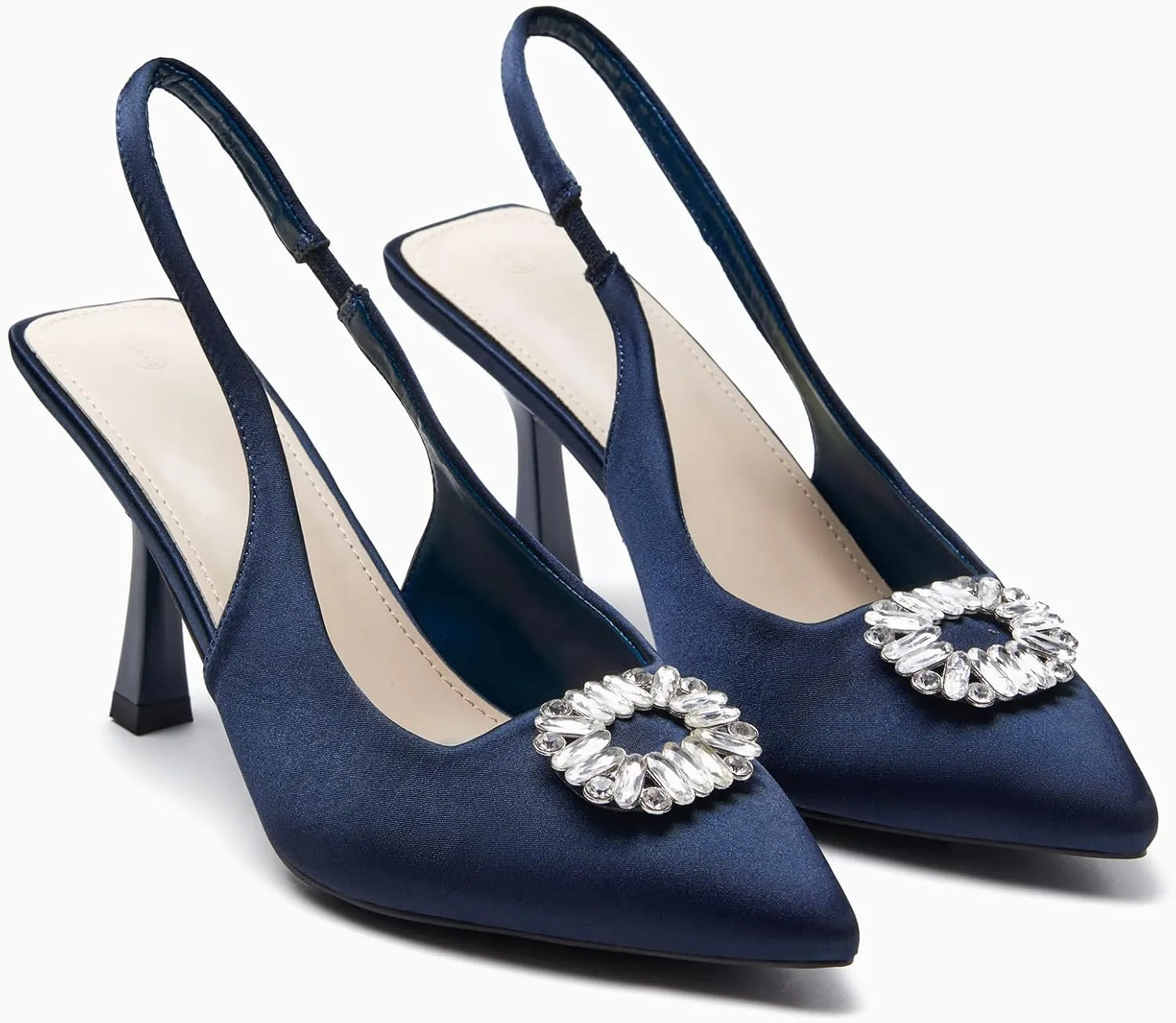 Rilista Women's Slingback Heels Rhinestone Closed Pointed Toe Wedding Party Dress Pumps Shoes