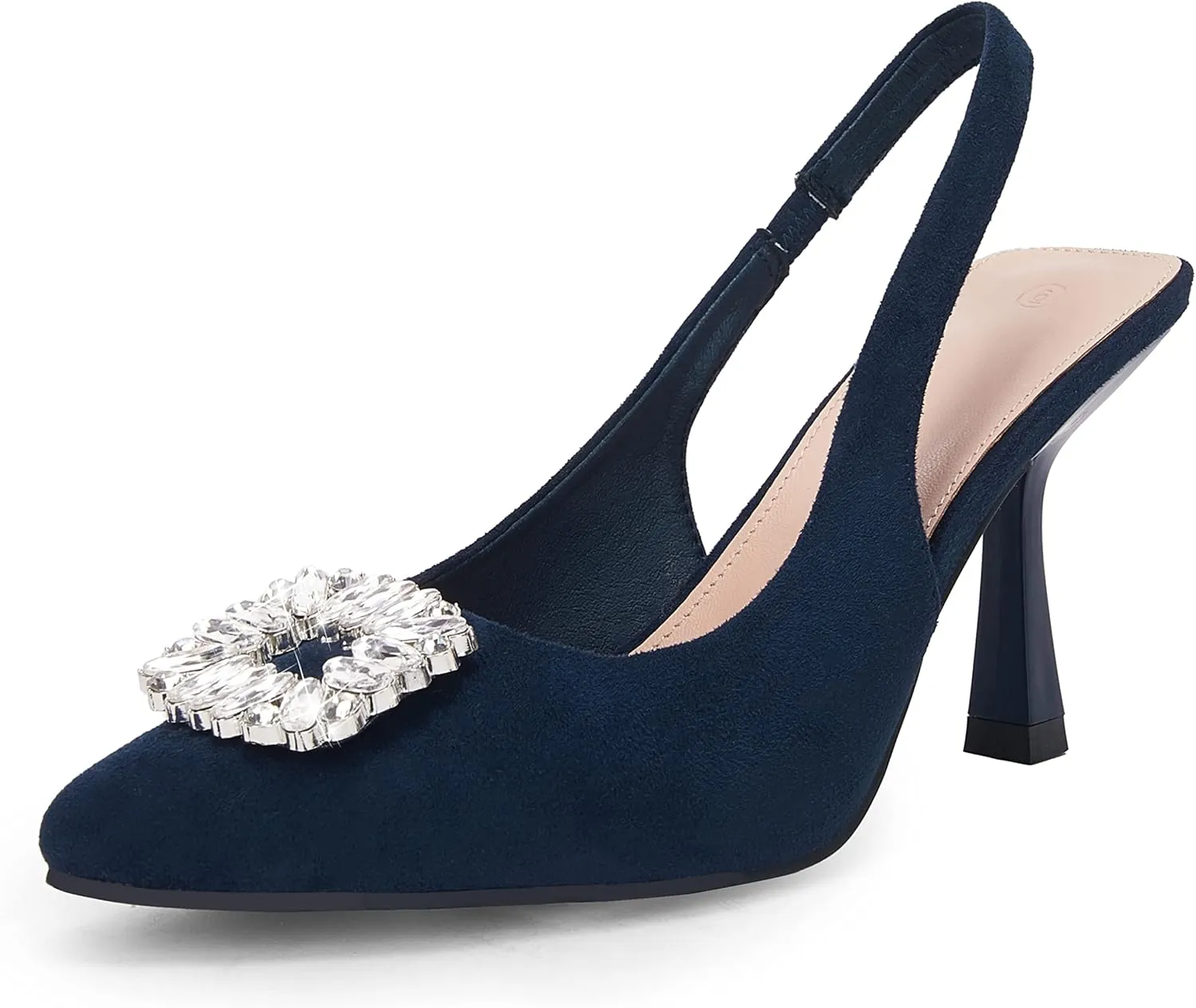 Rilista Women's Slingback Heels Rhinestone Closed Pointed Toe Wedding Party Dress Pumps Shoes