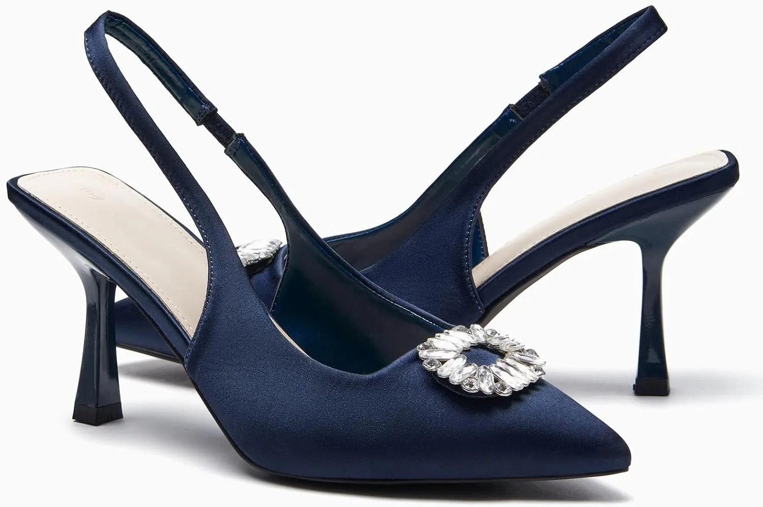 Rilista Women's Slingback Heels Rhinestone Closed Pointed Toe Wedding Party Dress Pumps Shoes