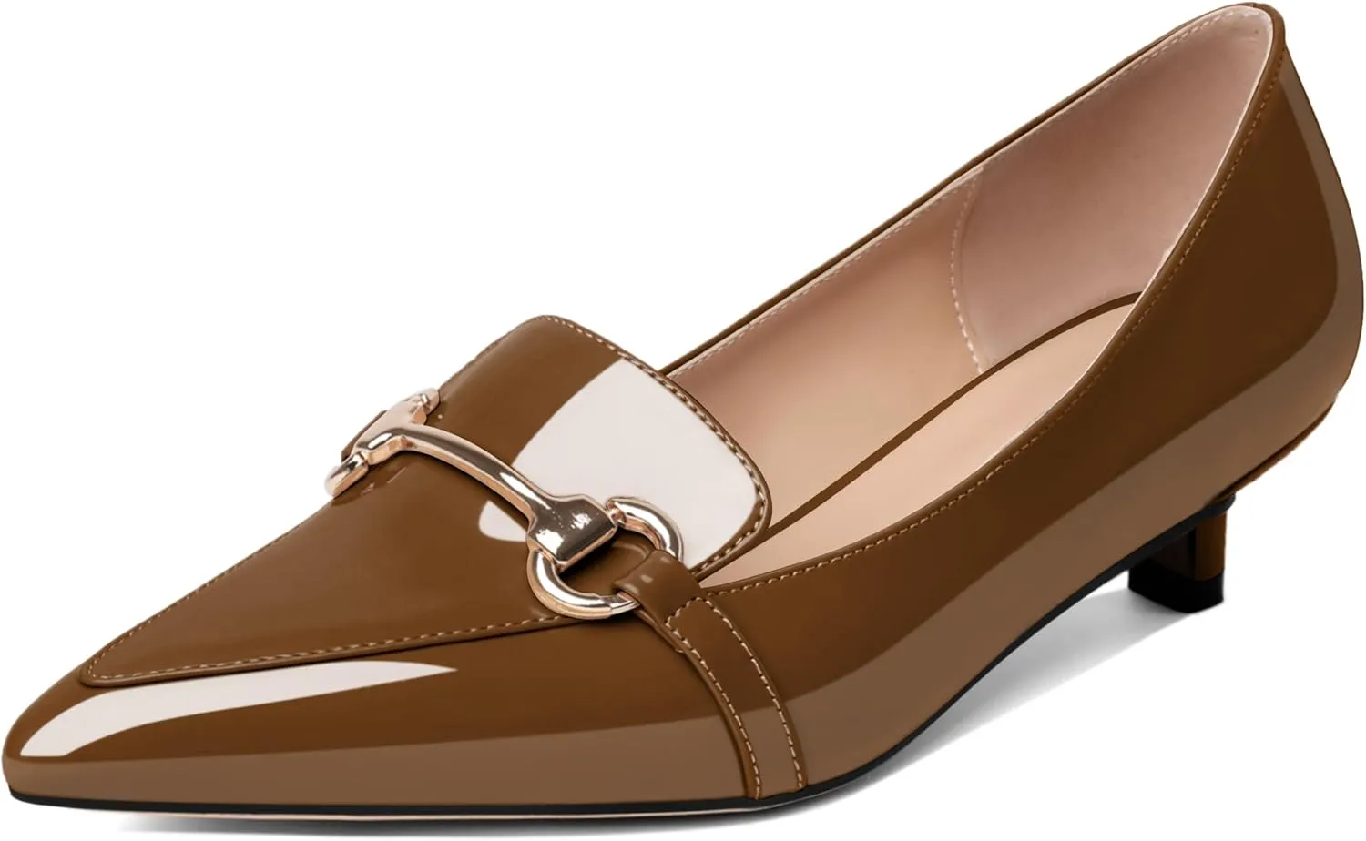 SAMMITOP Women's Low Kitten Heels Pointed Toe Metal Chain Slip On Loafers Pump Comfort Dress Work Wedding Shoes for Women 1.5 inch
