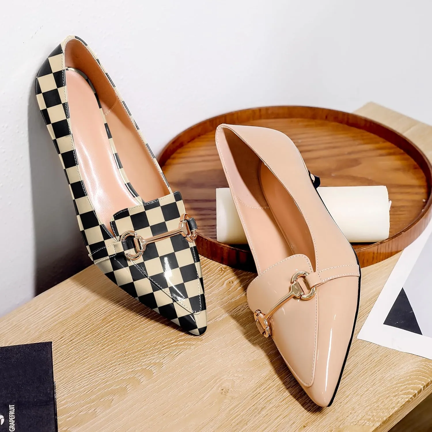 SAMMITOP Women's Low Kitten Heels Pointed Toe Metal Chain Slip On Loafers Pump Comfort Dress Work Wedding Shoes for Women 1.5 inch
