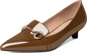 SAMMITOP Women's Low Kitten Heels Pointed Toe Metal Chain Slip On Loafers Pump Comfort Dress Work Wedding Shoes for Women 1.5 inch