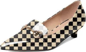 SAMMITOP Women's Low Kitten Heels Pointed Toe Metal Chain Slip On Loafers Pump Comfort Dress Work Wedding Shoes for Women 1.5 inch