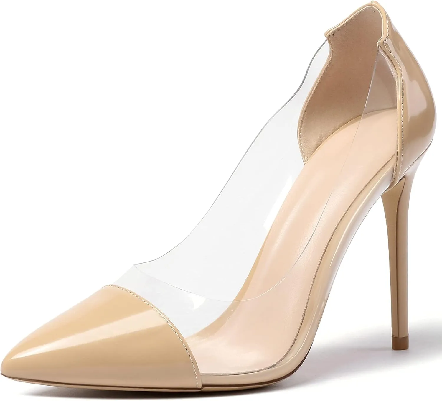 SAMMITOP Women's Pointed Toe PVC Clear Stilettos Pump Summer Wedding High Heels Party Dress Shoes