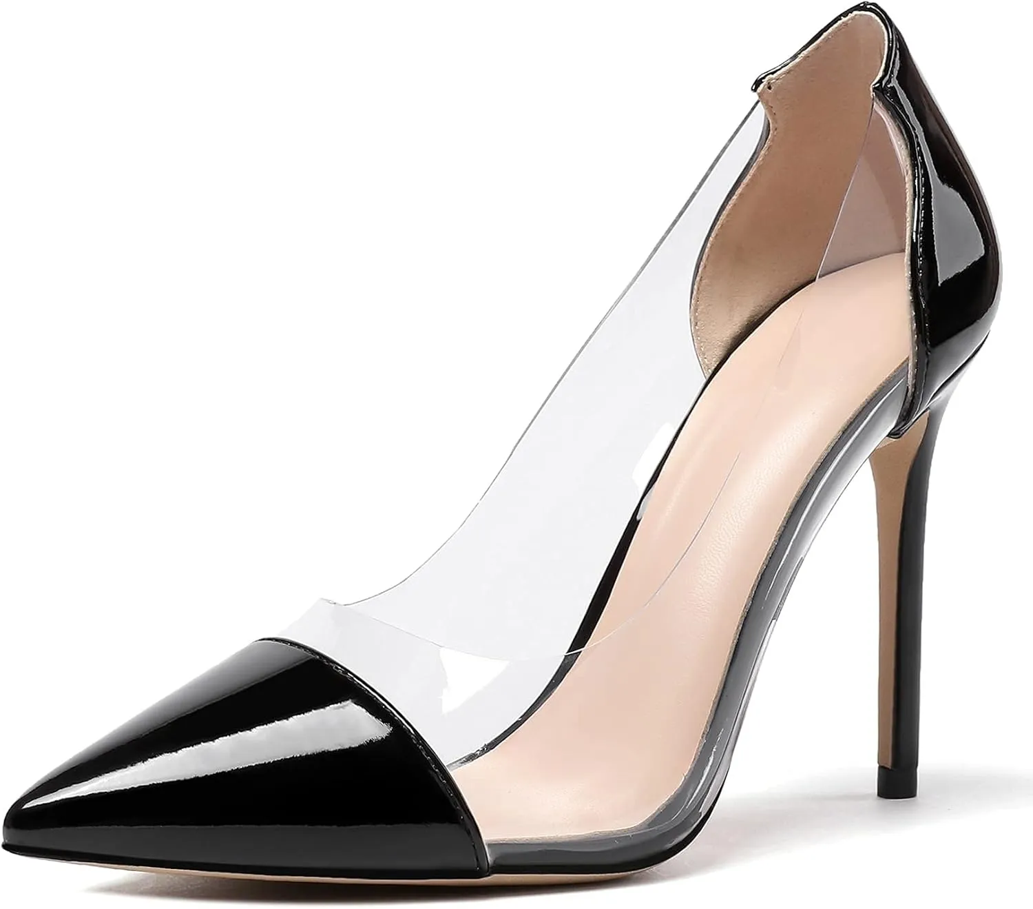SAMMITOP Women's Pointed Toe PVC Clear Stilettos Pump Summer Wedding High Heels Party Dress Shoes