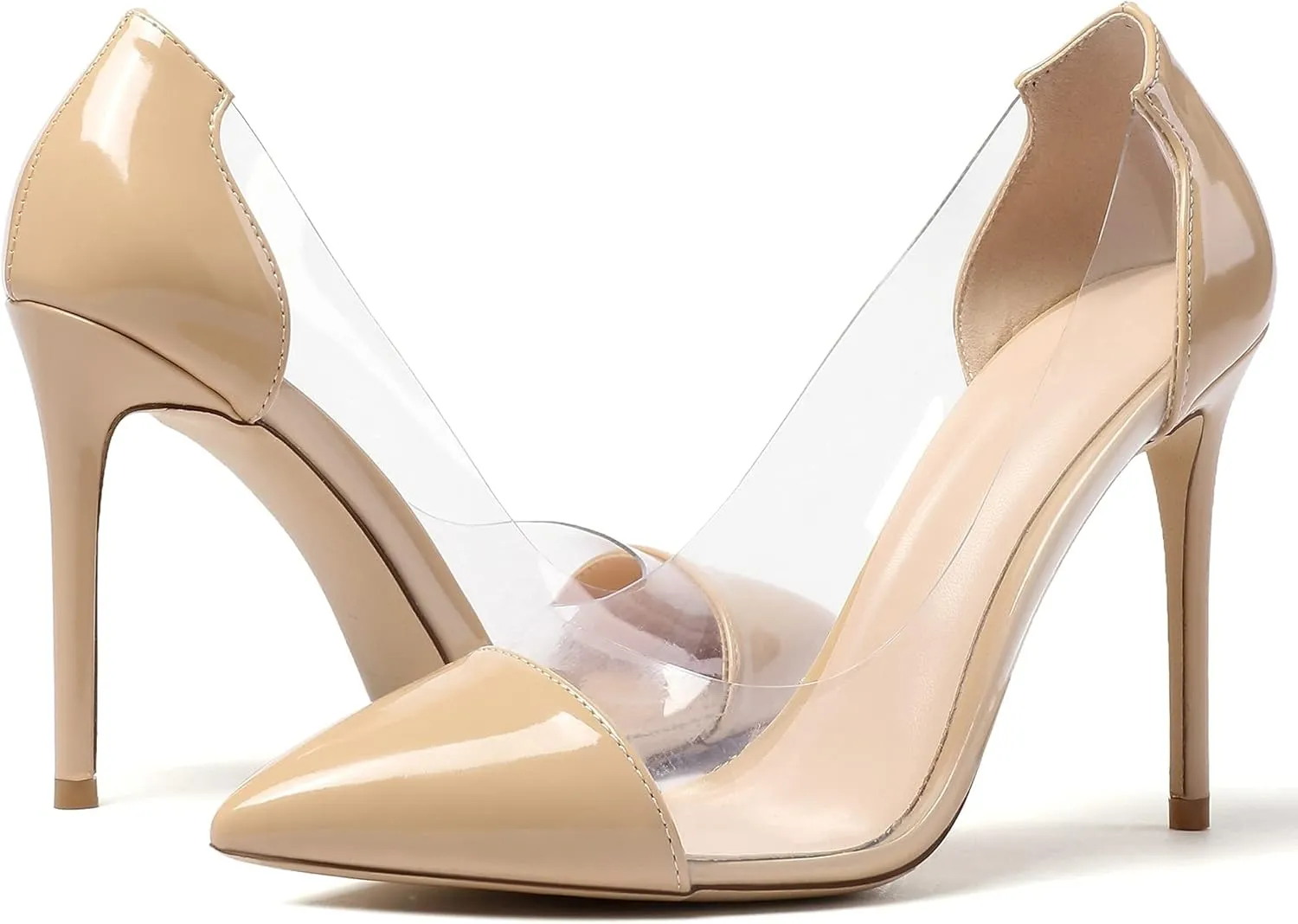 SAMMITOP Women's Pointed Toe PVC Clear Stilettos Pump Summer Wedding High Heels Party Dress Shoes
