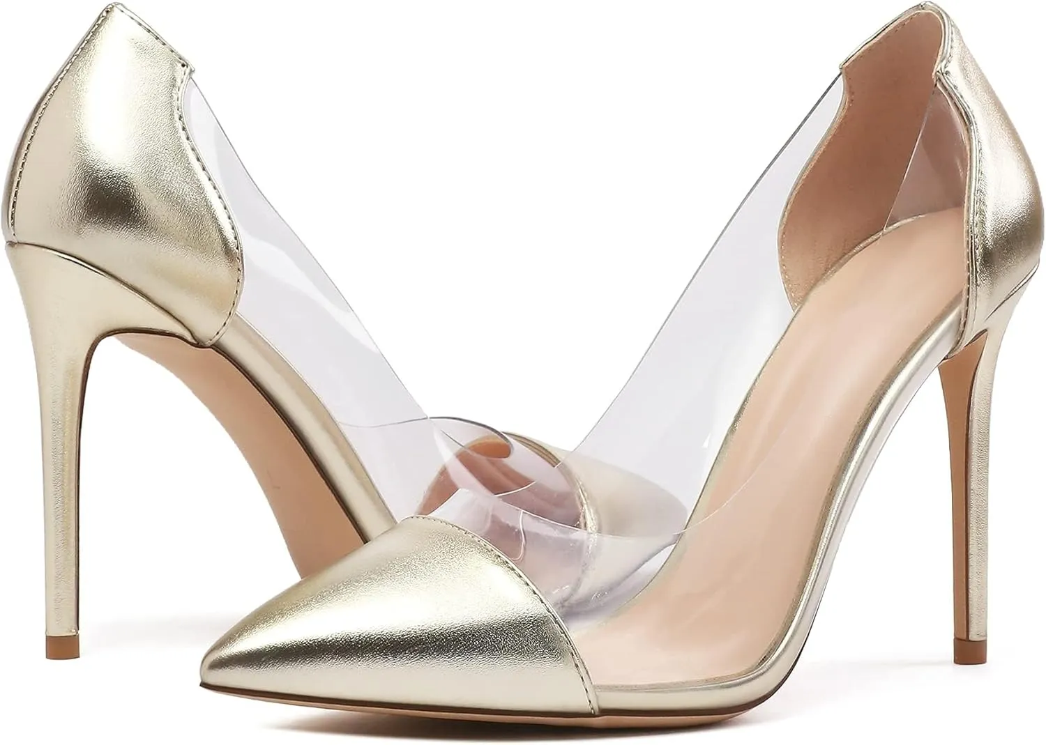 SAMMITOP Women's Pointed Toe PVC Clear Stilettos Pump Summer Wedding High Heels Party Dress Shoes