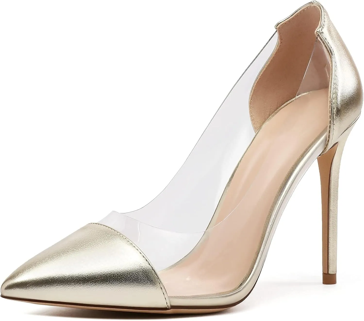 SAMMITOP Women's Pointed Toe PVC Clear Stilettos Pump Summer Wedding High Heels Party Dress Shoes