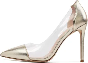 SAMMITOP Women's Pointed Toe PVC Clear Stilettos Pump Summer Wedding High Heels Party Dress Shoes