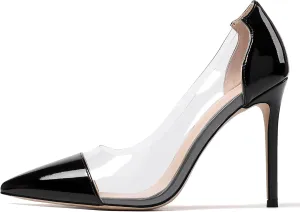 SAMMITOP Women's Pointed Toe PVC Clear Stilettos Pump Summer Wedding High Heels Party Dress Shoes