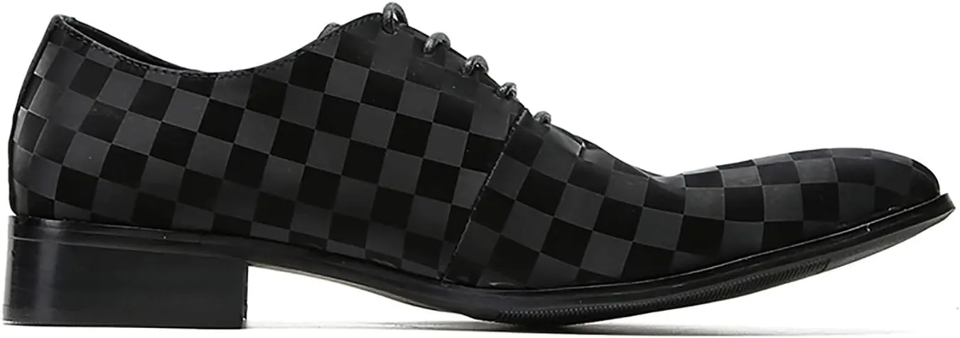 Santimon Men's Oxfords Dress Casual Leather Plaid Derby Prom Formal Wedding Fashion Walking Shoes for Men
