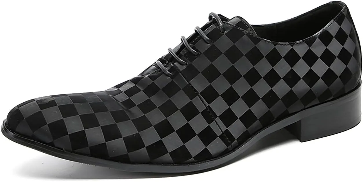 Santimon Men's Oxfords Dress Casual Leather Plaid Derby Prom Formal Wedding Fashion Walking Shoes for Men