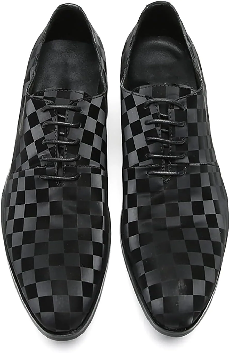 Santimon Men's Oxfords Dress Casual Leather Plaid Derby Prom Formal Wedding Fashion Walking Shoes for Men