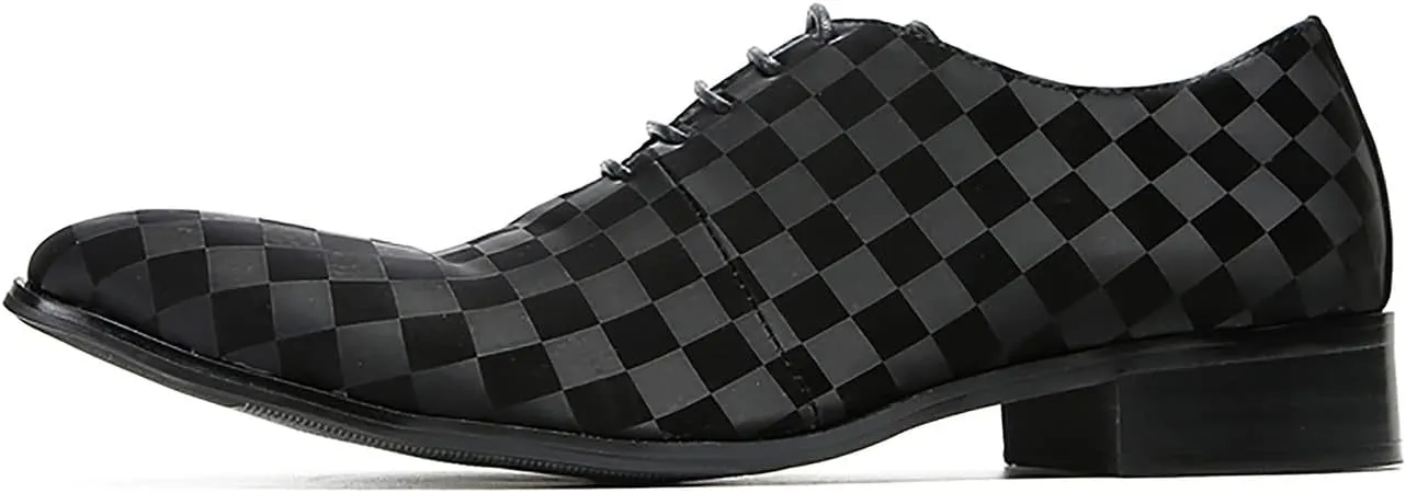 Santimon Men's Oxfords Dress Casual Leather Plaid Derby Prom Formal Wedding Fashion Walking Shoes for Men