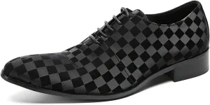 Santimon Men's Oxfords Dress Casual Leather Plaid Derby Prom Formal Wedding Fashion Walking Shoes for Men