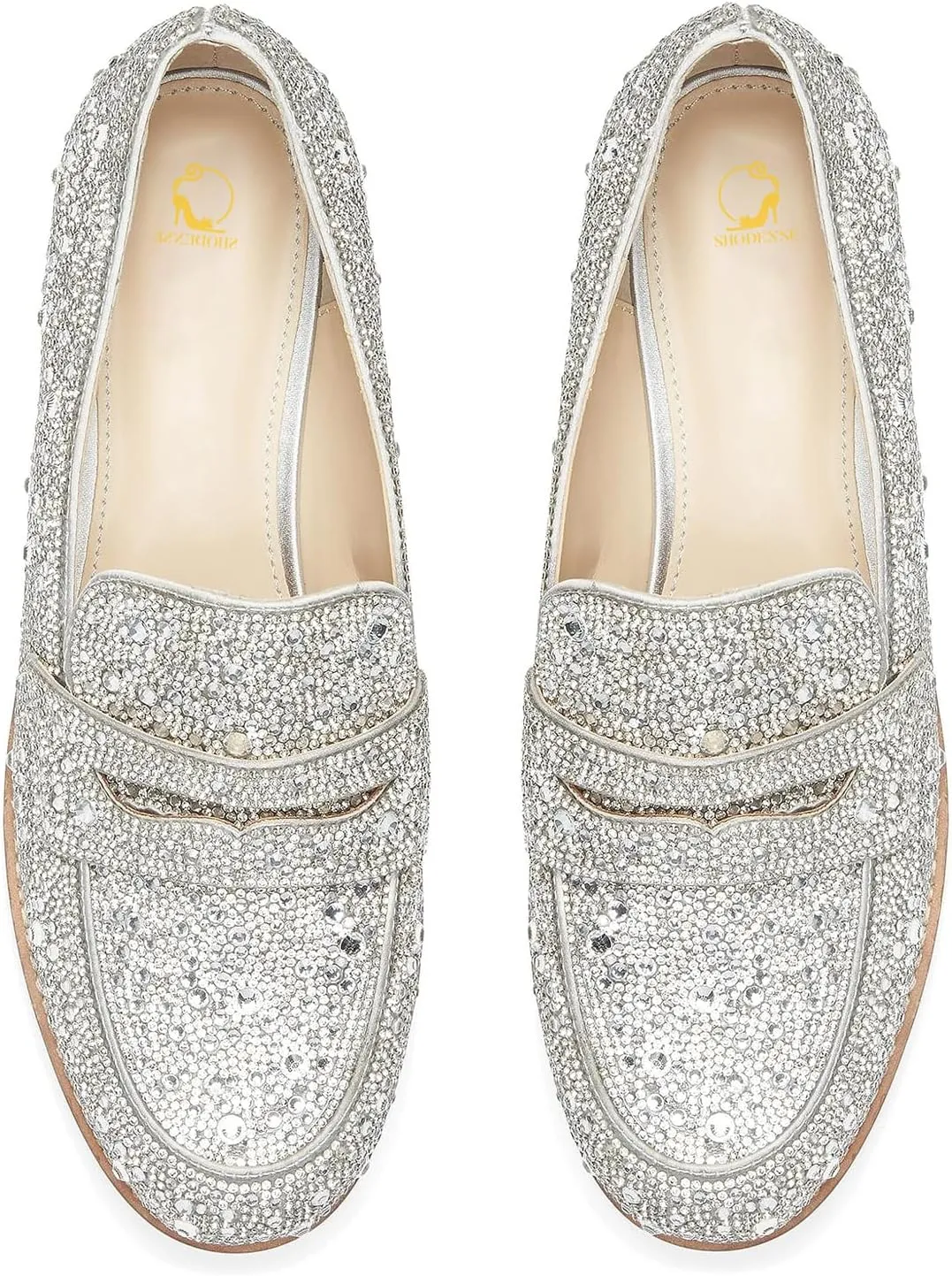 SHODENSE Rhinestone Loafers for Women Round Toe Slip On Glitter Loafer Shoes 1 inch Chunky Low Heel Penny Loafers Sparkly Flats Loafers Comfortable Casual Evening Party Wedding 4-11 M US