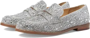 SHODENSE Rhinestone Loafers for Women Round Toe Slip On Glitter Loafer Shoes 1 inch Chunky Low Heel Penny Loafers Sparkly Flats Loafers Comfortable Casual Evening Party Wedding 4-11 M US