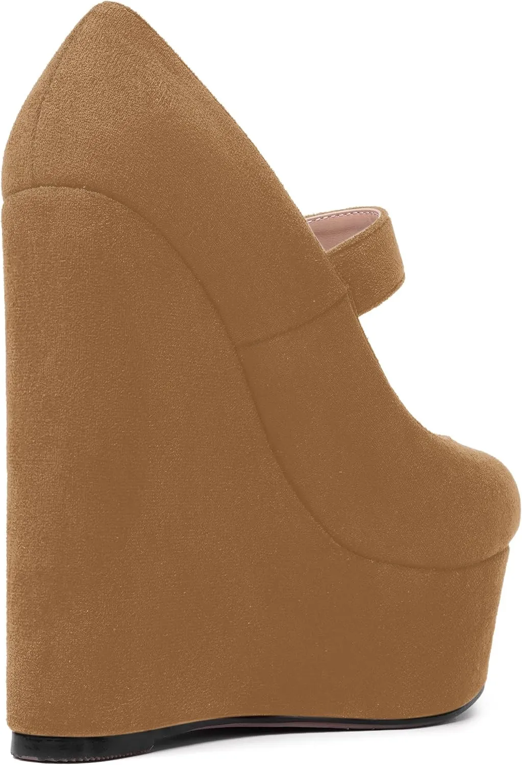 SHOWFOREST Womens Sexy Wedding Platform Suede Buckle Adjustable Strap Solid Round Toe Wedge High Heel Pumps Shoes 6 Inch