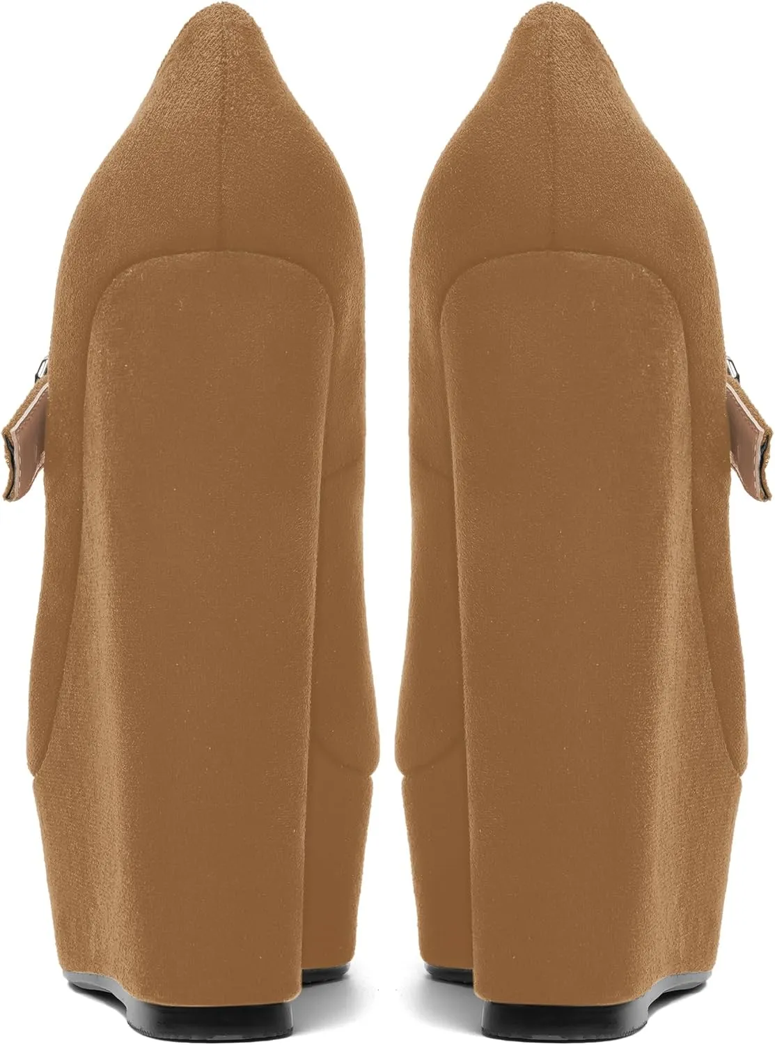 SHOWFOREST Womens Sexy Wedding Platform Suede Buckle Adjustable Strap Solid Round Toe Wedge High Heel Pumps Shoes 6 Inch