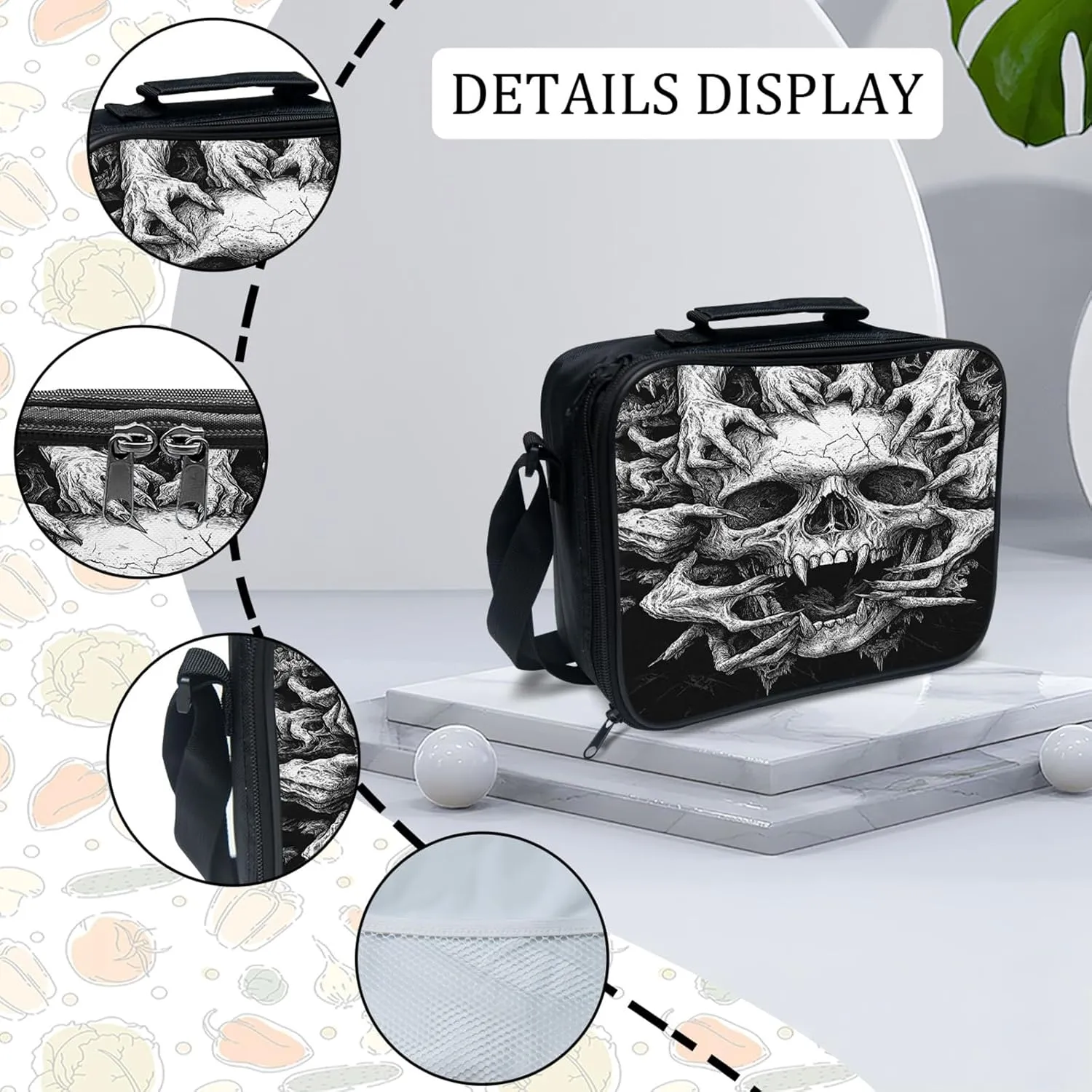 Skull Backpack Set for Boys Girls 3PCS Cool Horrible Gothic School Bag with Lunch Box Pencil Case Kids Backpacks Toddler Elementary Bookbag 16 Inch