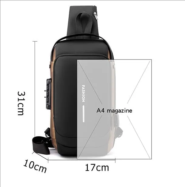 Sling Bag for Anti-theft Crossbody Bag - PU Leather Crossbody Shoulder Bag - USB Waterproof Chest Bag