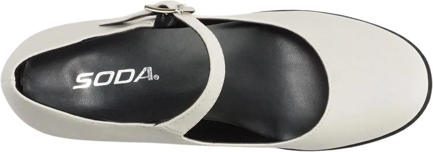 Soda “Boxer” ~ Women Mary Jane Round Toe Chunky Block Heel Lug Sole Pump with Adjustable Strap