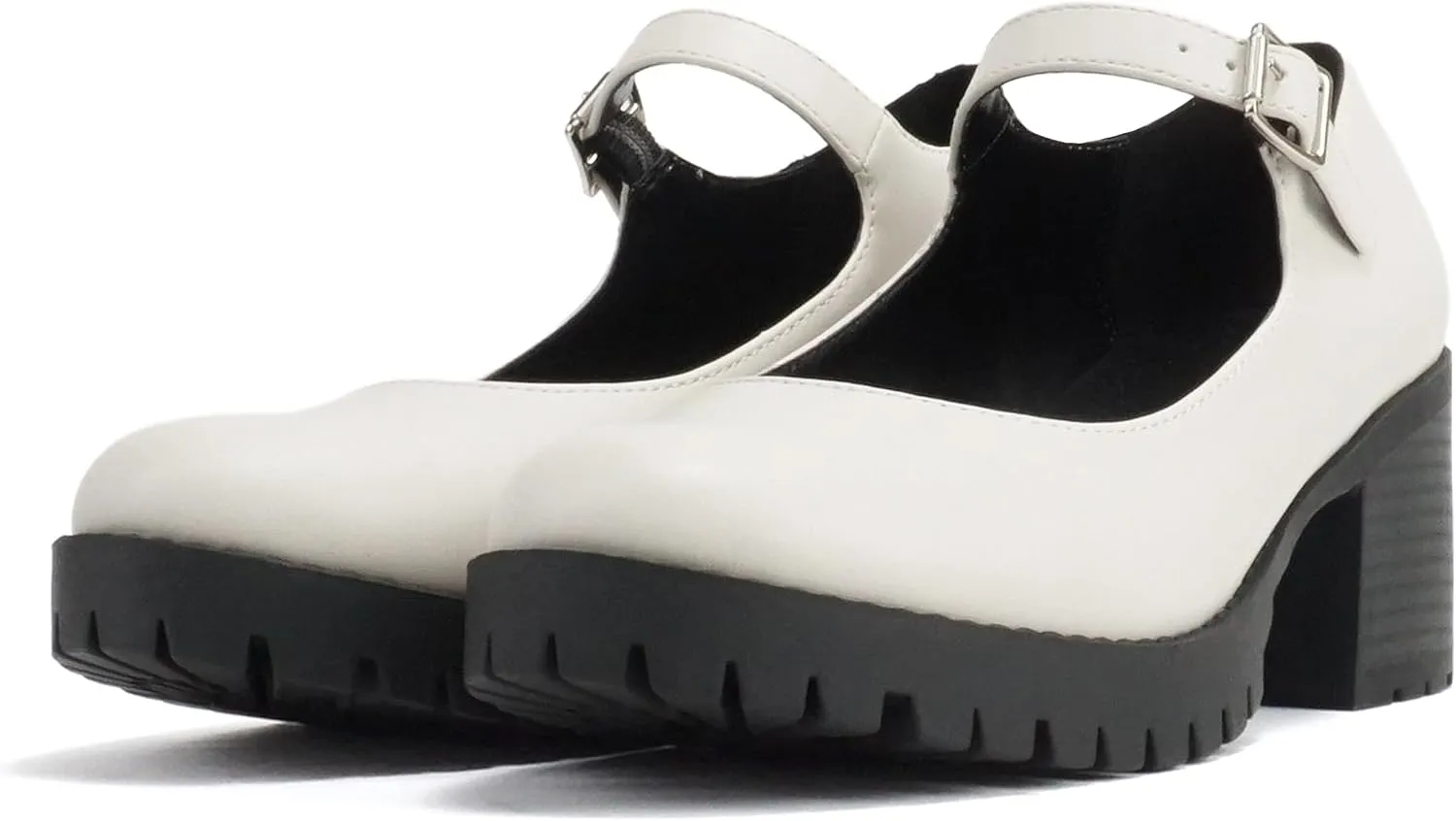 Soda “Boxer” ~ Women Mary Jane Round Toe Chunky Block Heel Lug Sole Pump with Adjustable Strap