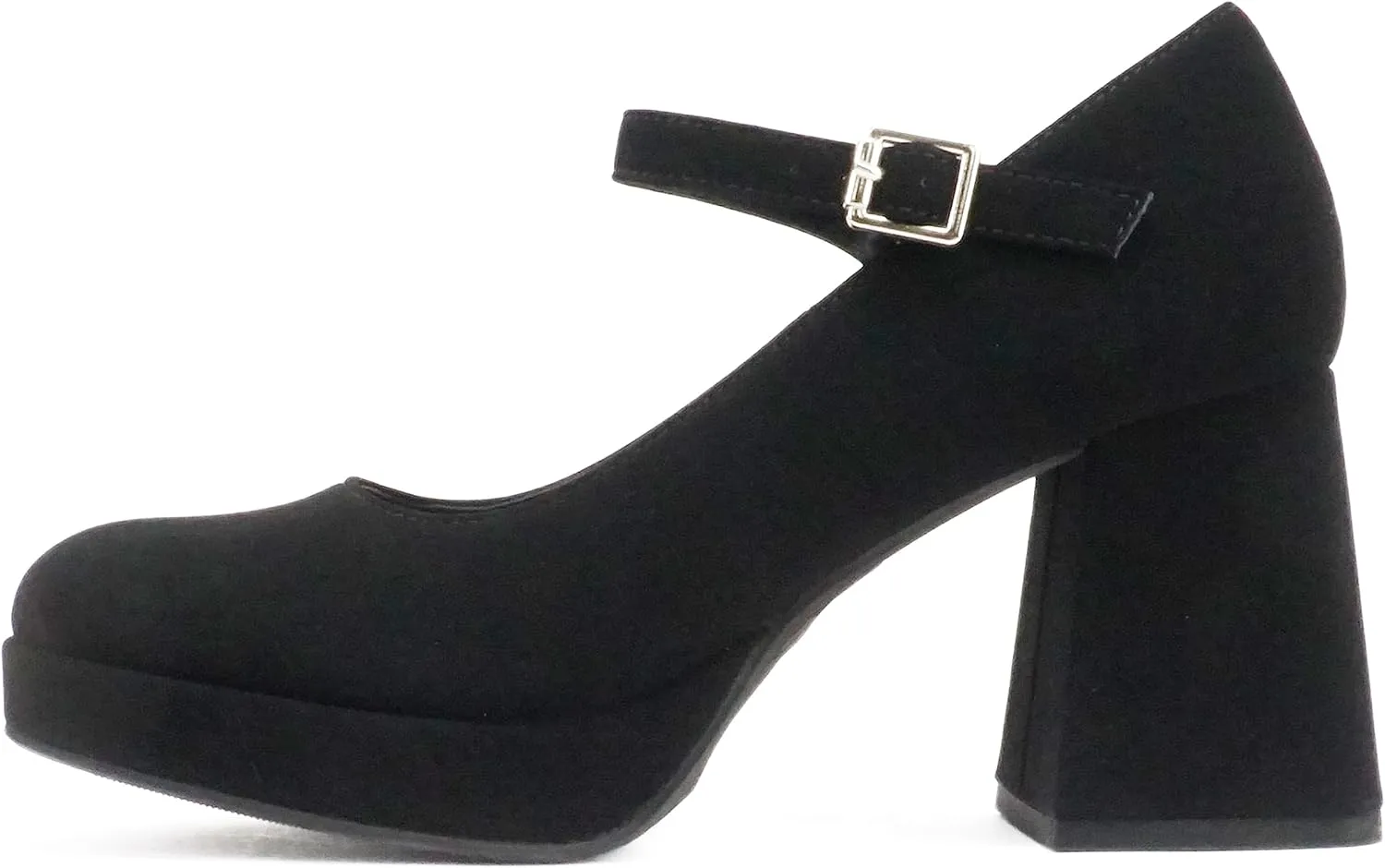 Soda “NOSTA” ~ Women Square Toe Mary Jane Platform High Chunky Flare Heel Pump Shoe with Adjustable Ankle Strap