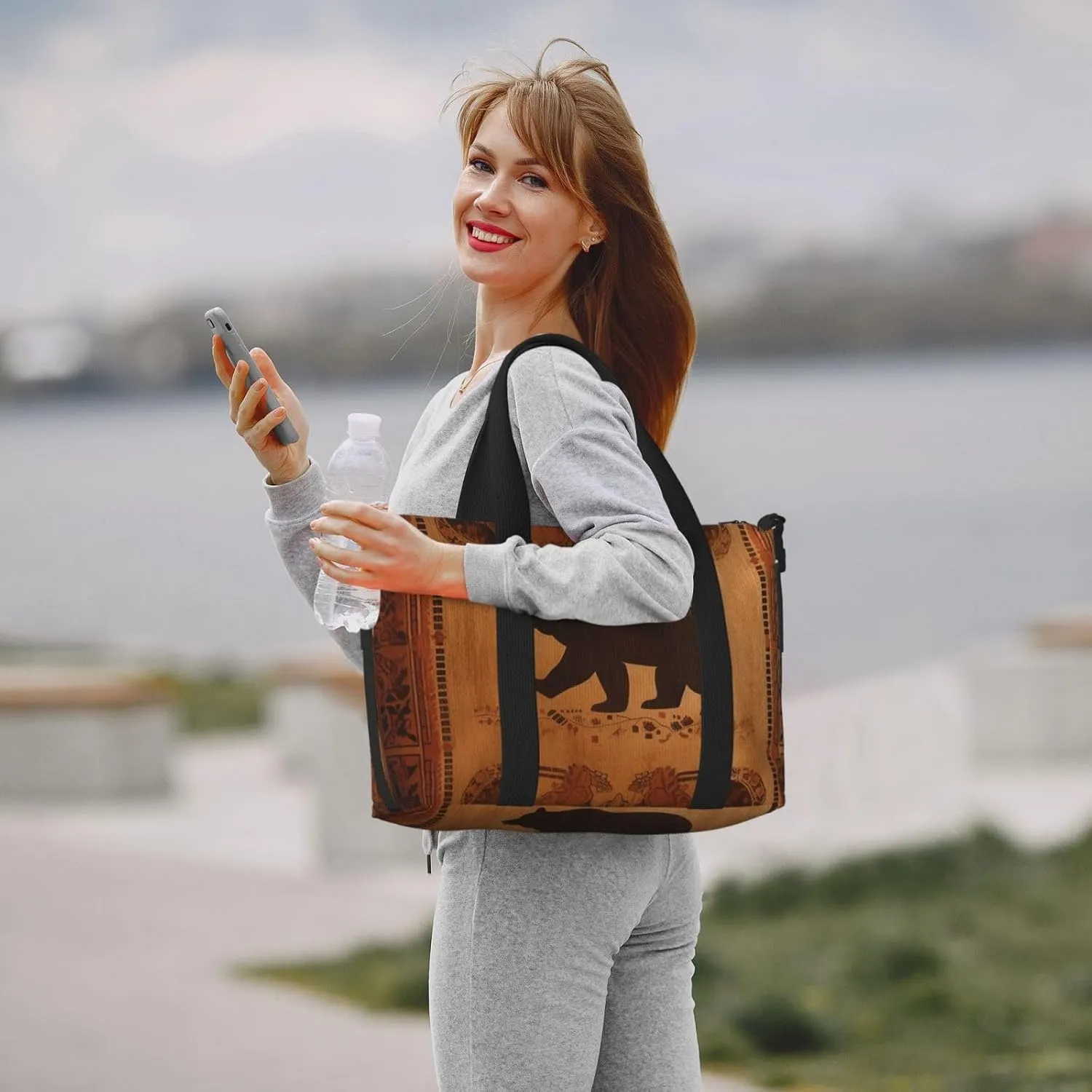 Sports Gym Bag for Women Men Travel Duffel Bag Tote Bear Weekender Bag Canvas Carry on Overnight Bag for Travel Swimming Fitness Workout Sports Duffle Bag