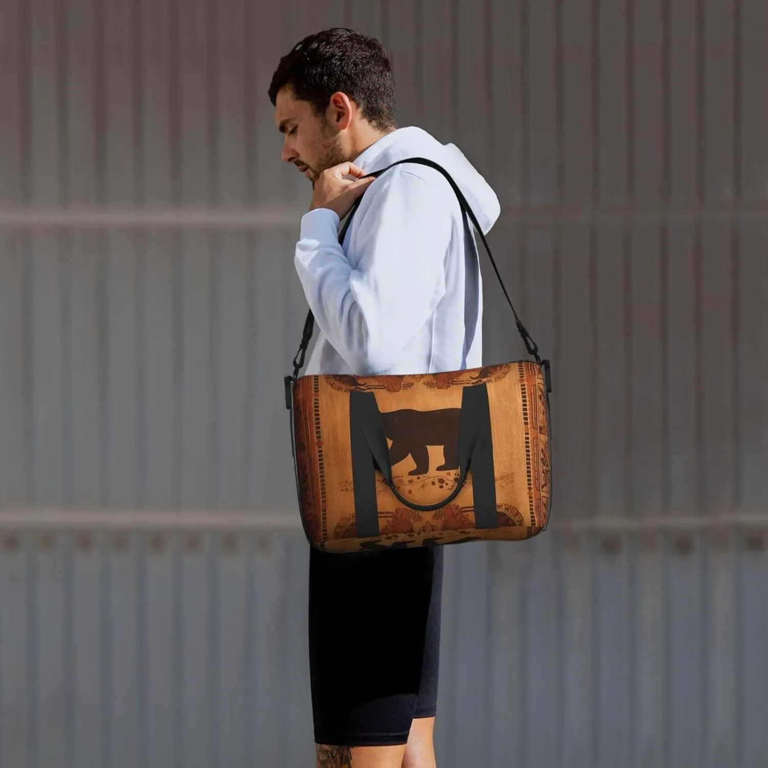 Sports Gym Bag for Women Men Travel Duffel Bag Tote Bear Weekender Bag Canvas Carry on Overnight Bag for Travel Swimming Fitness Workout Sports Duffle Bag