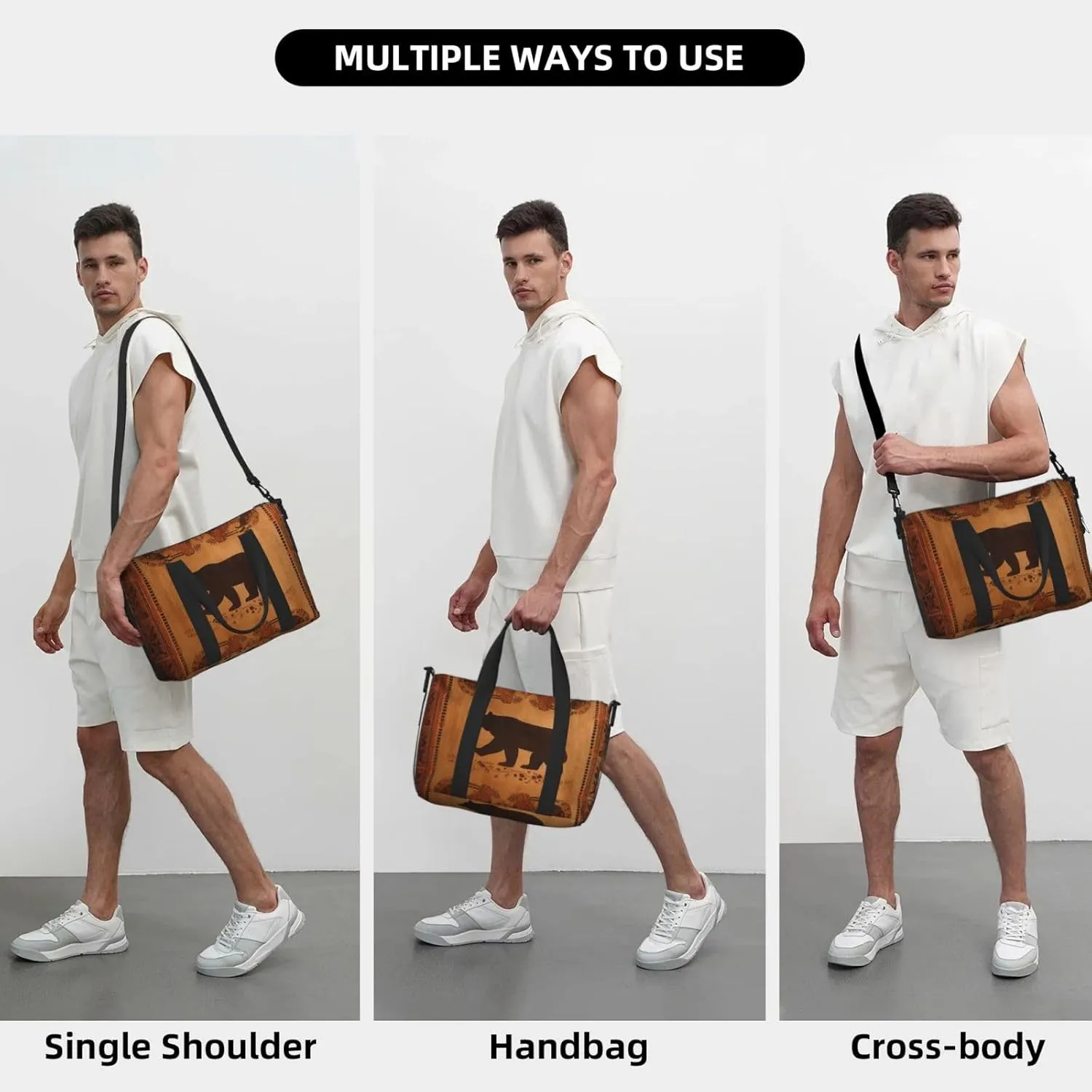 Sports Gym Bag for Women Men Travel Duffel Bag Tote Bear Weekender Bag Canvas Carry on Overnight Bag for Travel Swimming Fitness Workout Sports Duffle Bag