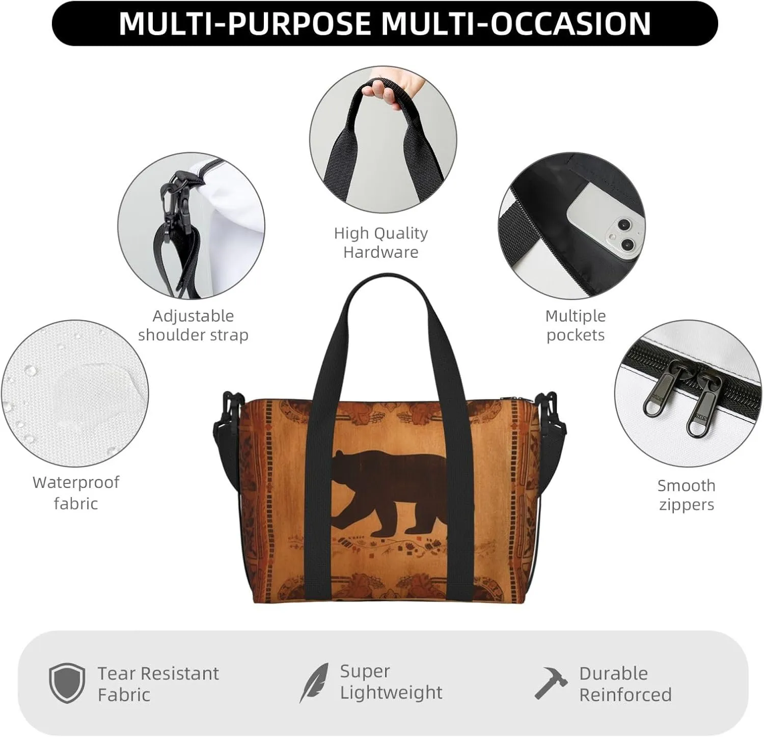 Sports Gym Bag for Women Men Travel Duffel Bag Tote Bear Weekender Bag Canvas Carry on Overnight Bag for Travel Swimming Fitness Workout Sports Duffle Bag