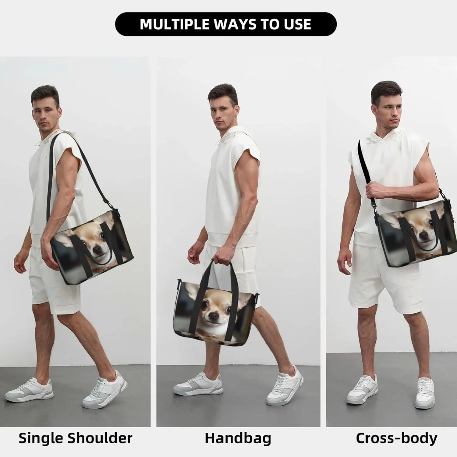 Sports Gym Bag for Women Men Travel Duffel Bag Tote cute chihuahua Weekender Bag Canvas Carry on Overnight Bag for Travel Swimming Fitness Workout Sports Duffle Bag