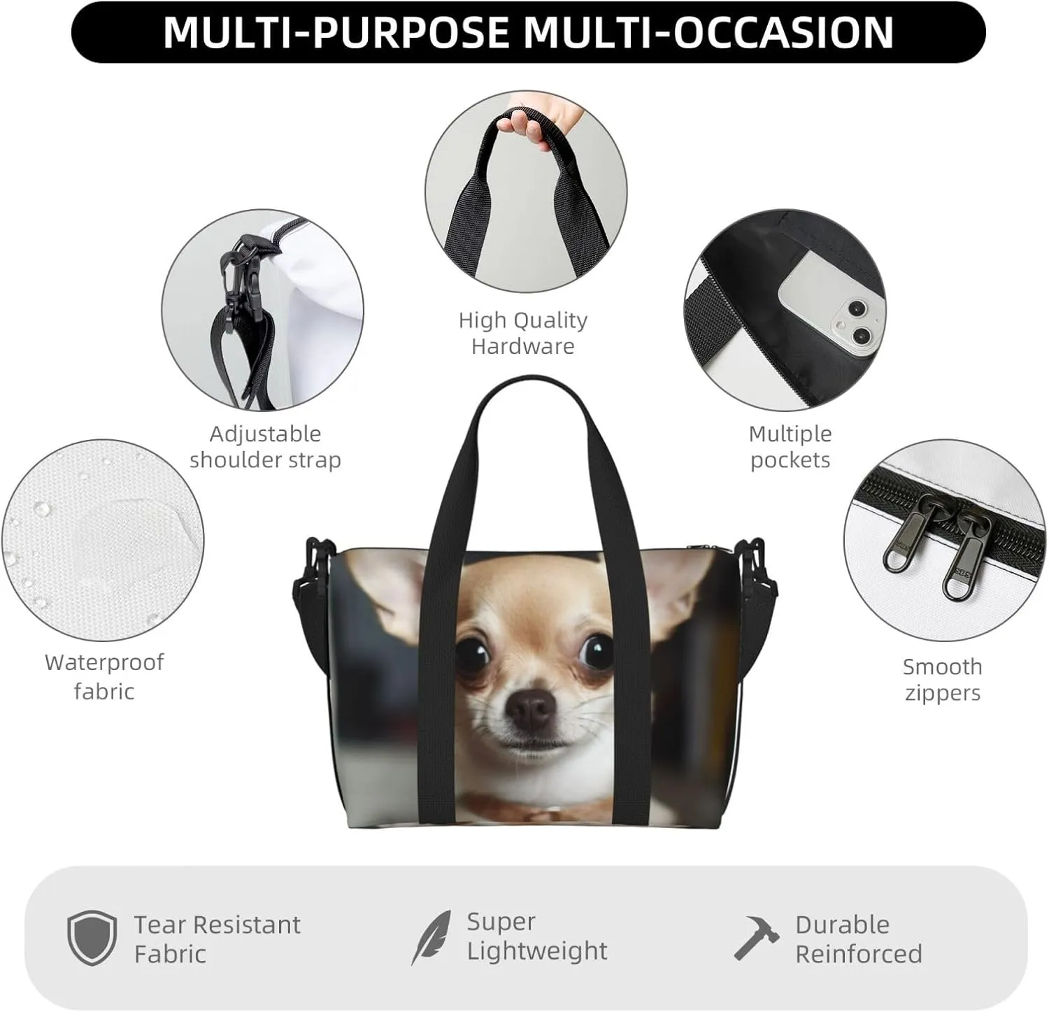Sports Gym Bag for Women Men Travel Duffel Bag Tote cute chihuahua Weekender Bag Canvas Carry on Overnight Bag for Travel Swimming Fitness Workout Sports Duffle Bag