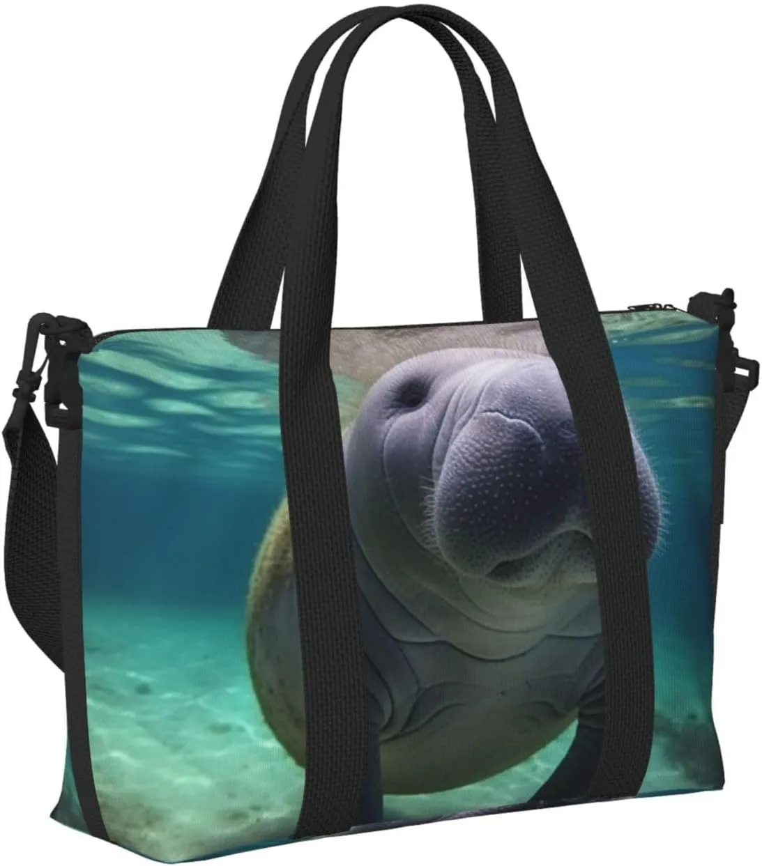 Sports Gym Bag for Women Men Travel Duffel Bag Tote Cute Sea Animal Manatee Weekender Bag Canvas Carry on Overnight Bag for Travel Swimming Fitness Workout Sports Duffle Bag