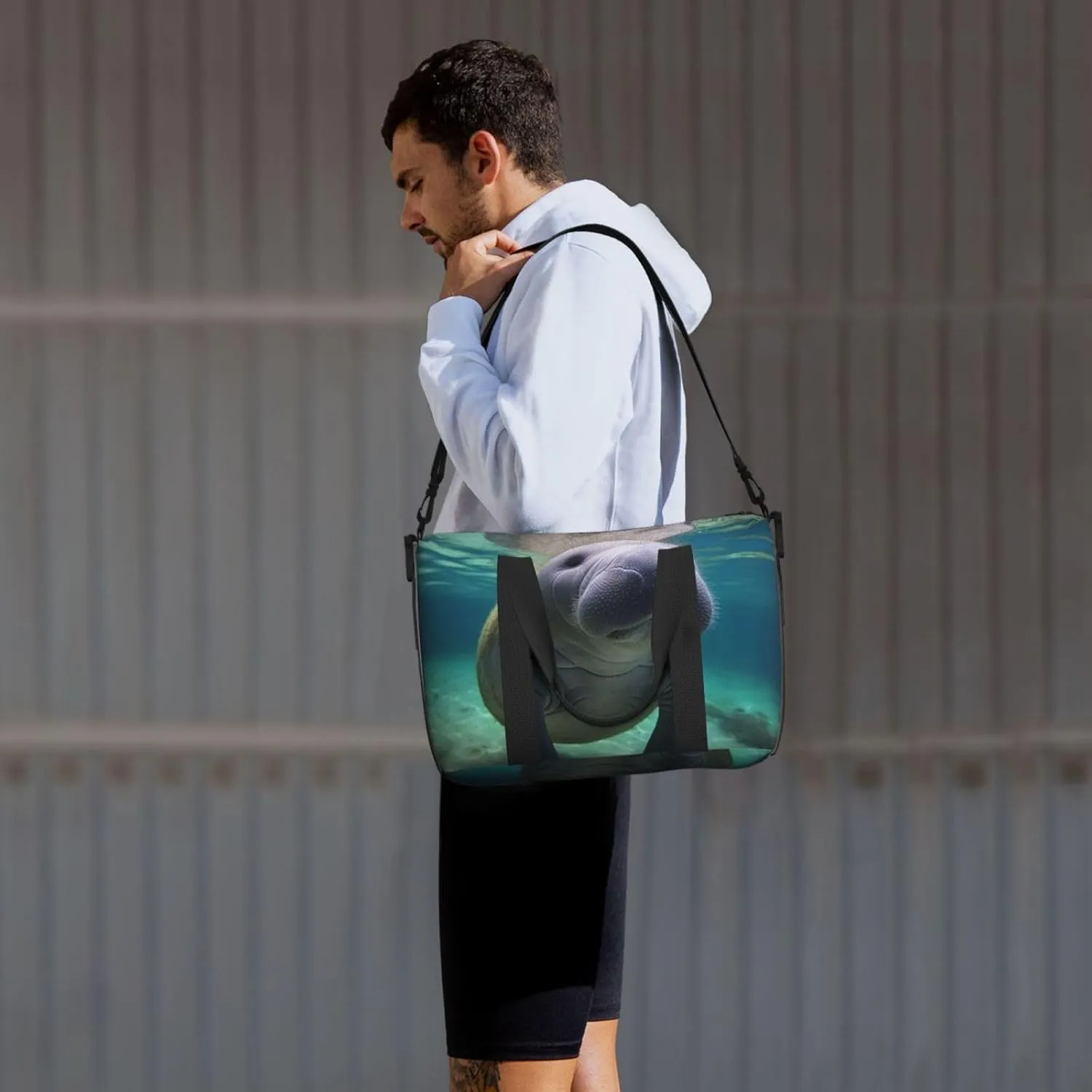 Sports Gym Bag for Women Men Travel Duffel Bag Tote Cute Sea Animal Manatee Weekender Bag Canvas Carry on Overnight Bag for Travel Swimming Fitness Workout Sports Duffle Bag